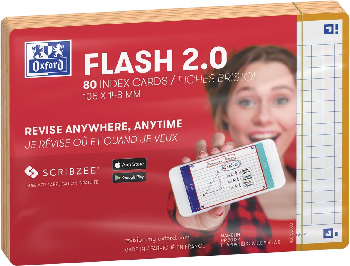 Oxford Flash 2.0 - Karteikarten - kariert 5mm - A6 - oranger Rand - 80 Stück