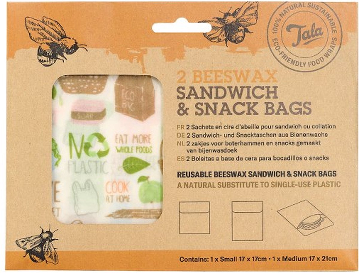 Tala – Sandwich-Snackbeutel – 2er-Set – Zero Waste – wiederverwendbar – Bienenwachs