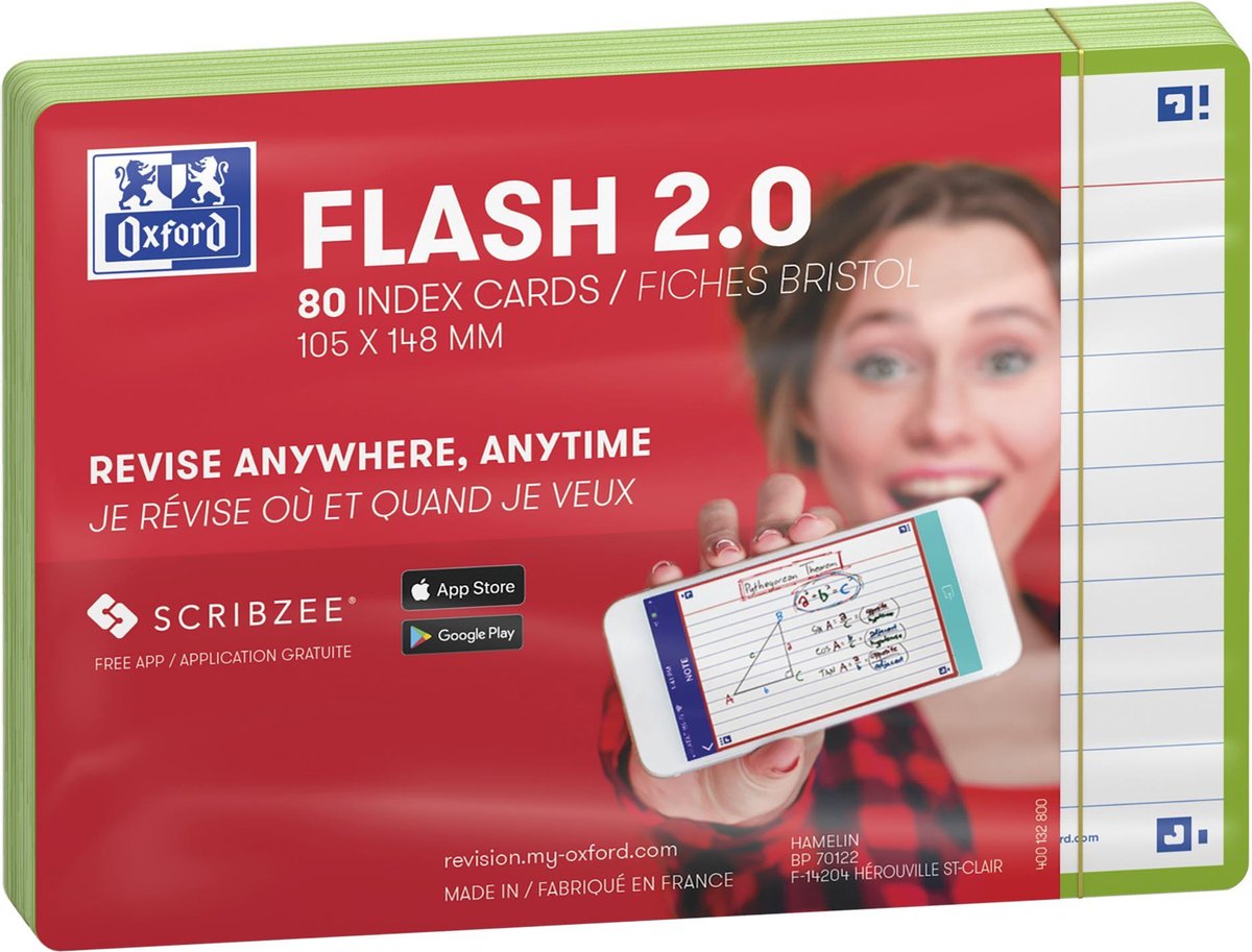 Oxford Flash 2.0 – Karteikarten – liniert – A6 – grüner Rand – 80 Stück