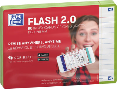 Oxford Flash 2.0 – Karteikarten – liniert – A6 – grüner Rand – 80 Stück