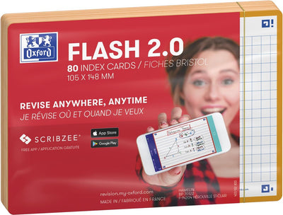Oxford Flash 2.0 - Karteikarten - kariert 5mm - A6 - oranger Rand - 80 Stück
