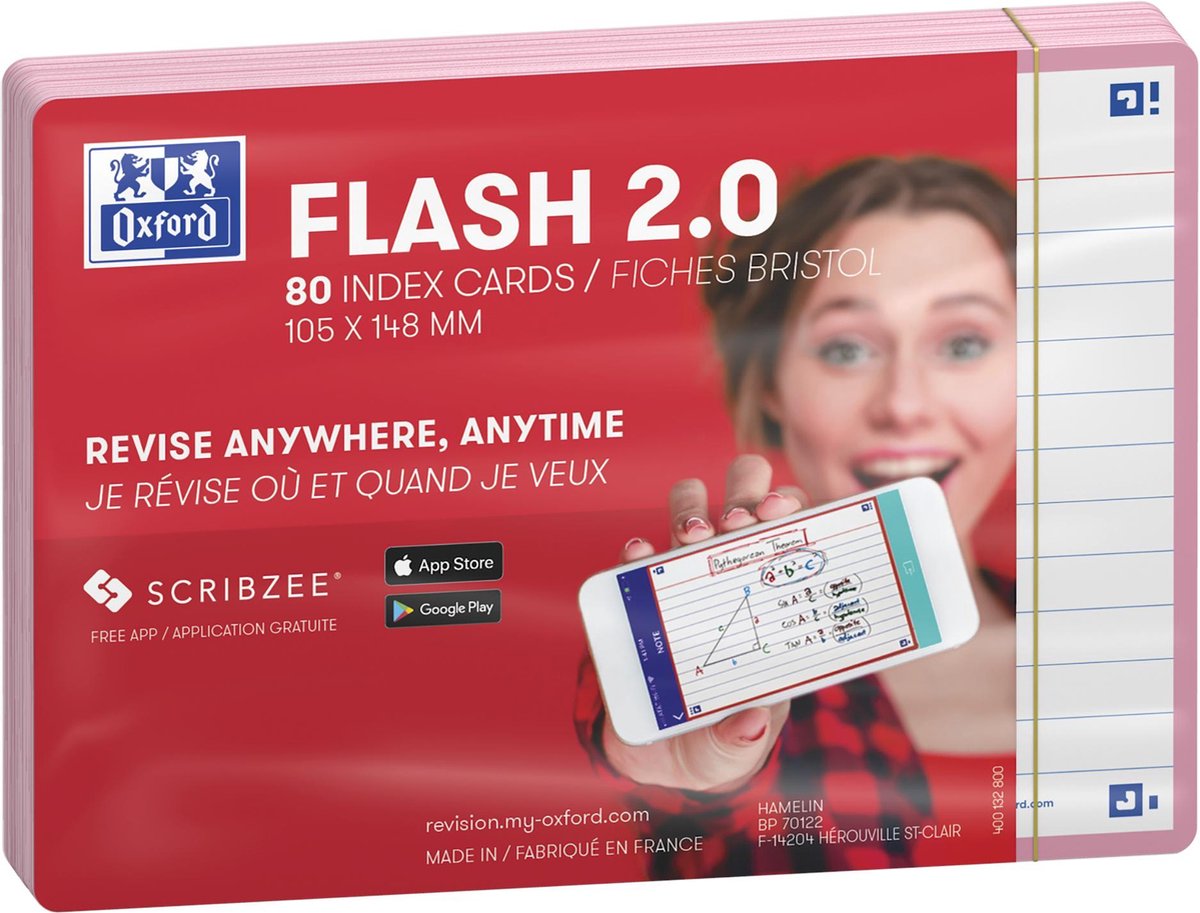 Oxford Flash 2.0 – Karteikarten – liniert – A6 – rosa Rand – 80 Stück