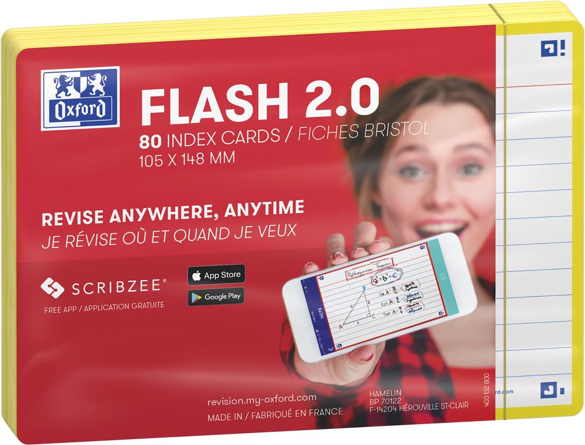 Oxford Flash 2.0 – Karteikarten – liniert – A6 – gelber Rand – 80 Stück