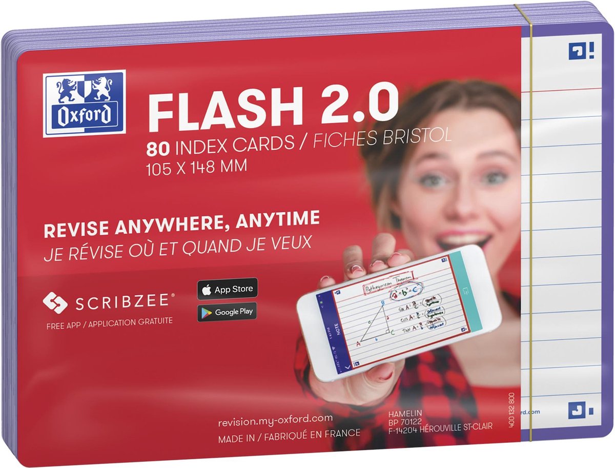 Oxford Flash 2.0 – Karteikarten – liniert – A6 – lila Rand – 80 Stück