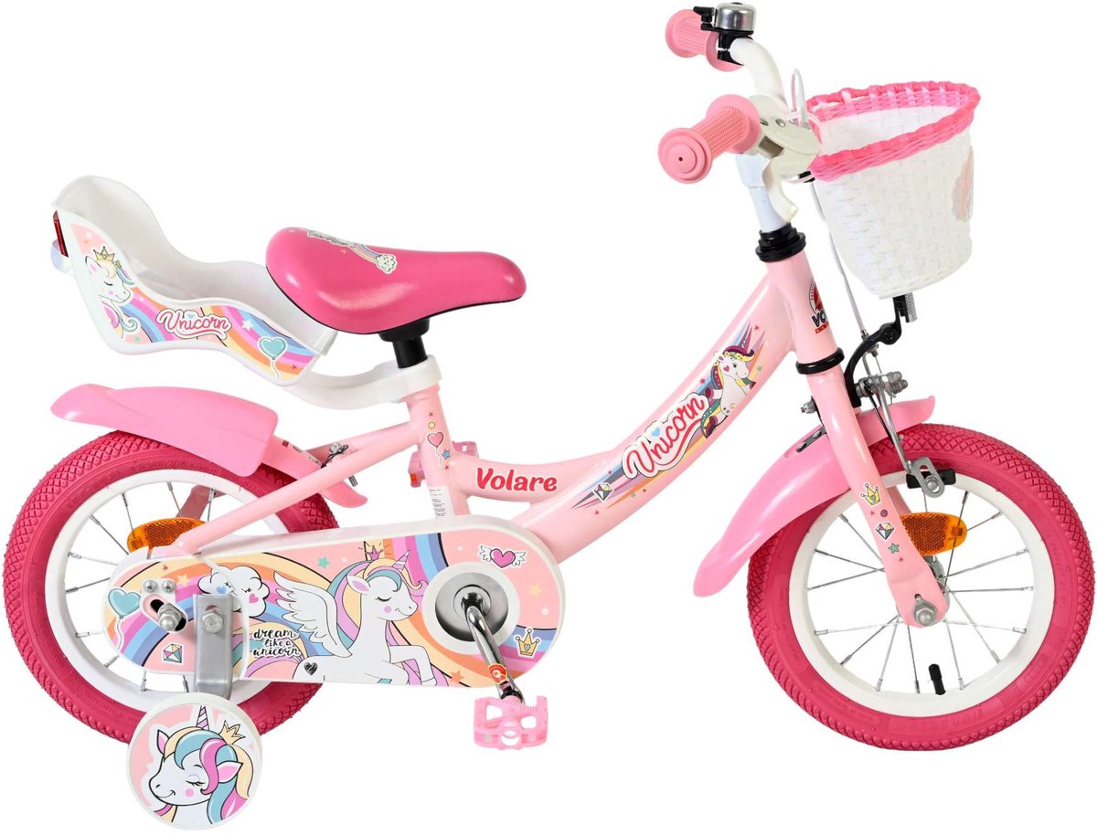 Volare Einhorn Kinderfahrrad - Mädchen - 12 Zoll - Rosa