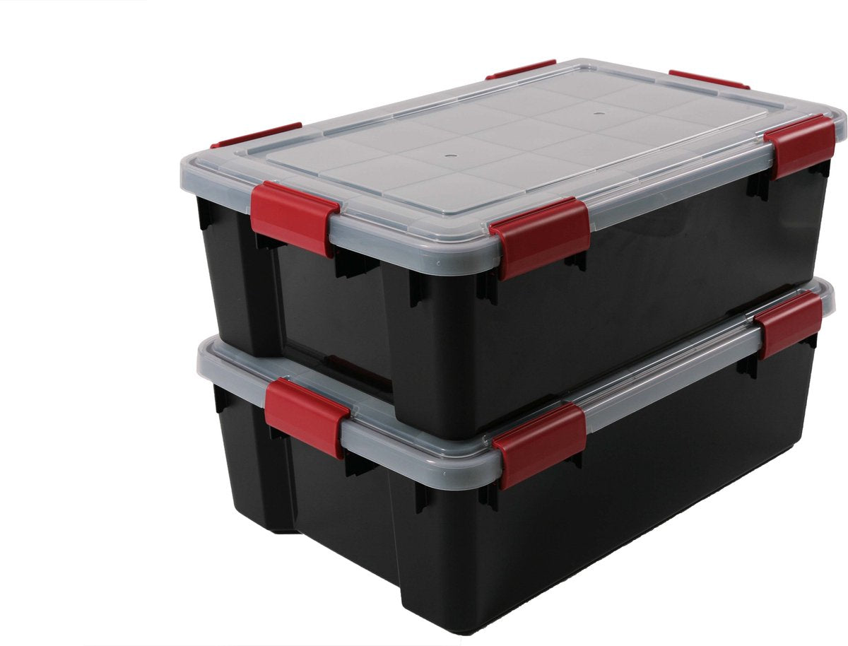 Luftdichte Aufbewahrungsbox Iris – 30 l – Kunststoff – schwarz transparent rot – 2er-Set