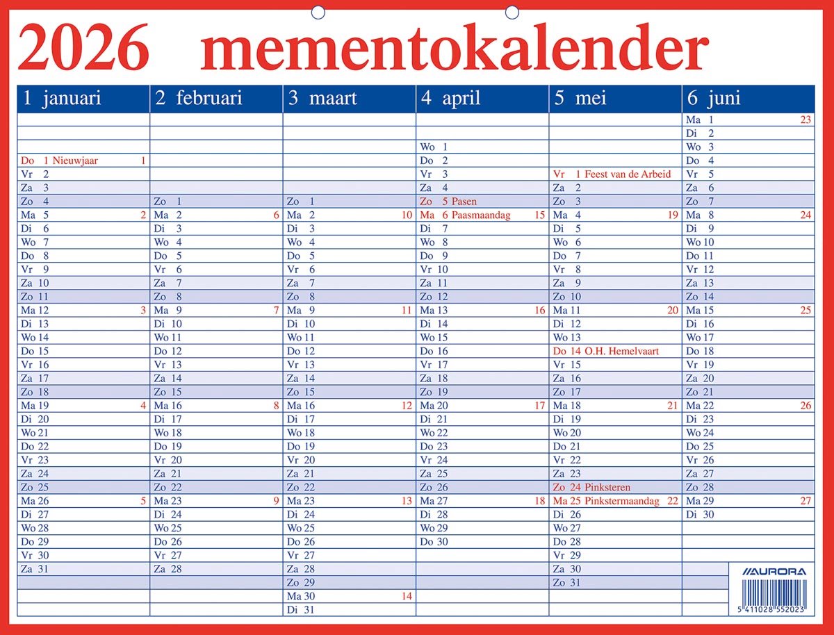 Aurora-Erinnerungskalender 2025 be - nl 42x33cm