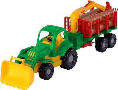 Cavallino Toys Cavallino Classic Tractor mit Anhänger und Holz, 61 cm