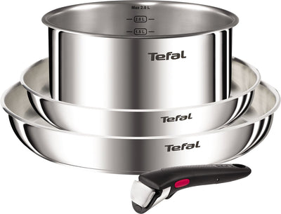 Tefal Ingenio Emotion L896S453 – 4-teiliges Pfannenset – Edelstahl 2 Bratpfannen 1 Kochtopf – abnehmbarer Griff – stapelbar – Induktionsgeeignet – ofenfest – kompaktes Kochgeschirr