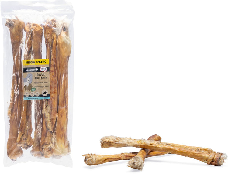 Beeztees Kaninchenfellrolle mit Haaren 5 Stück - 35-45 cm - Natur - - Hundesnacks - Kausnacks für Hunde