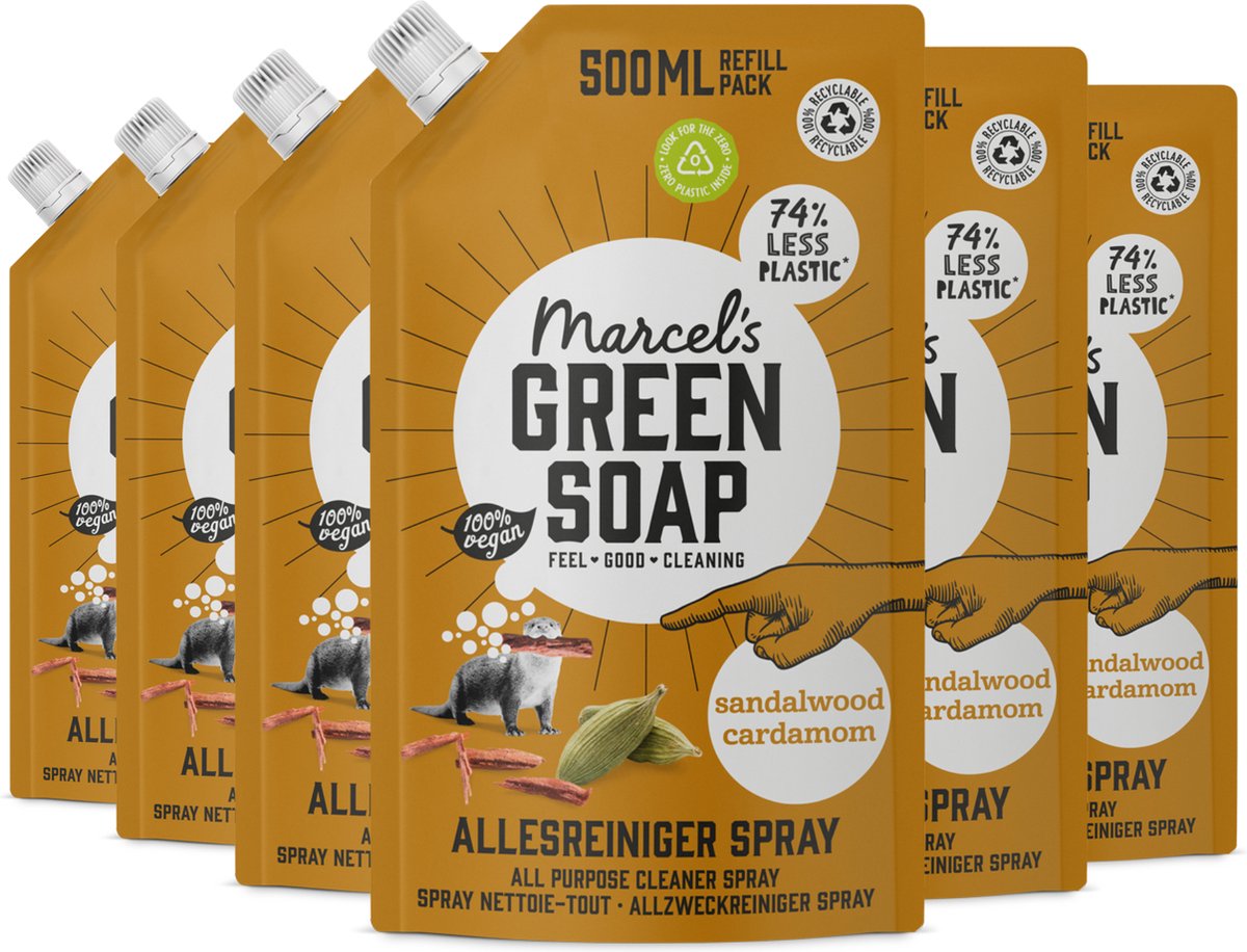 Marcel's Green Soap Allzweckreiniger-Sprühnachfüllung – Sandelholz-Kardamom – 6 x 500 ml
