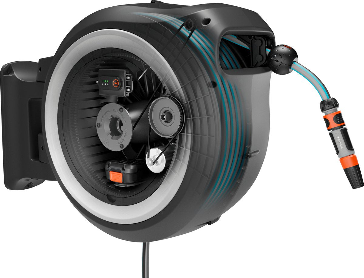 Gardena Powerroll XL Akku-Schlauchaufroller-Set – grau-weiß – 35 m