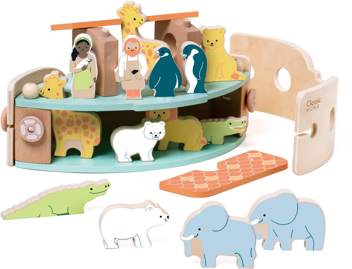 Klassiker World World Wooden Noahs Ark Boot Bouwset mit Tieren, 16dlg.