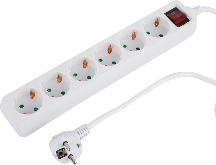 Q-Link-Steckdose - 6-fach - Schutzkontakt - mit Schalter - 3 x 1,5 mm² - 1,5 m - Weiß