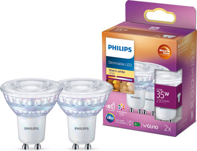 Philips LED-Energiesparspot – 35 W – GU10 – dimmbares warmweißes Licht – 2 Stück – Energiekosten sparen