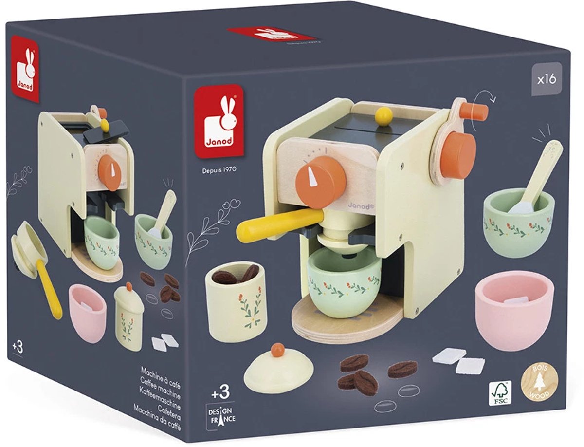 Janod - glänzende Oma - Kaffeemaschine mit 5 Zubehörteilen