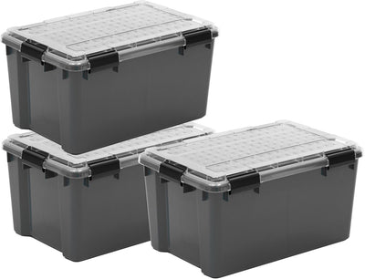 Iris Outdoor-Aufbewahrungsbox mit Polycarbonat-Deckel – 45 l – beste Allround-Wahl – wasserdicht, luftdicht – Kunststoff – grau transparent schwarz – 3er-Set