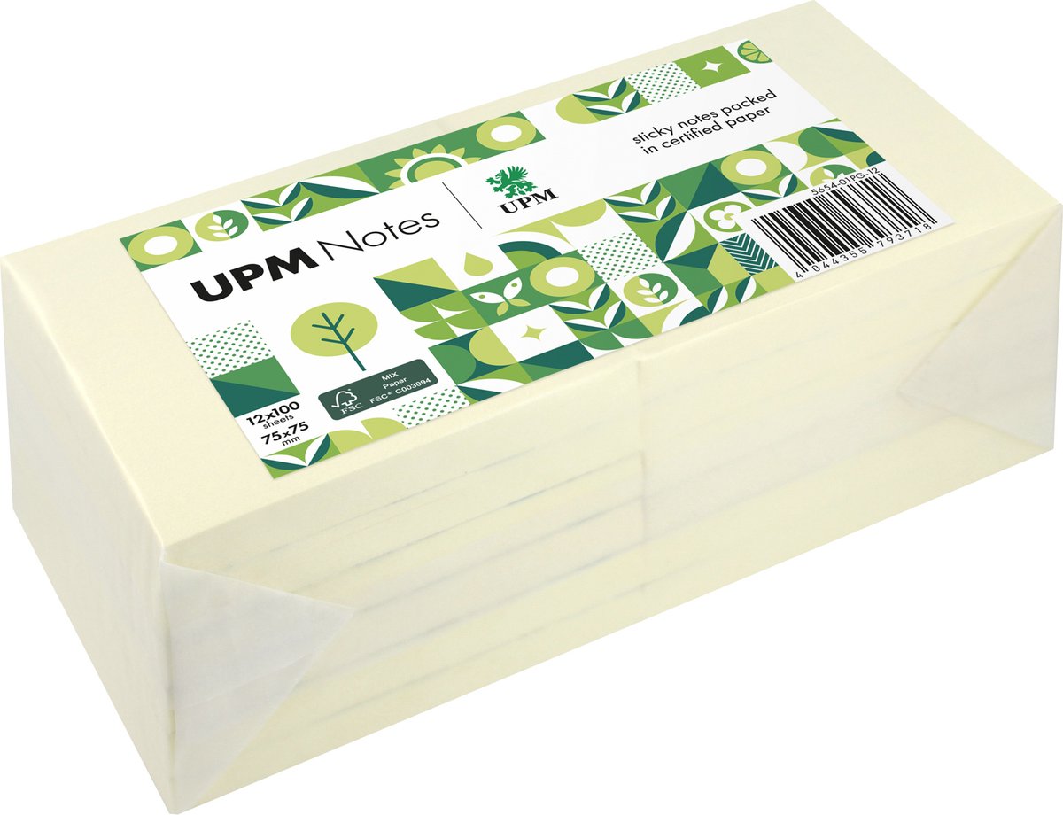 Info-Notizen Upm Haftnotizen – Pastell – 12 x 100 Blatt – 75 x 75 mm – gelb – in-5654-01pg12