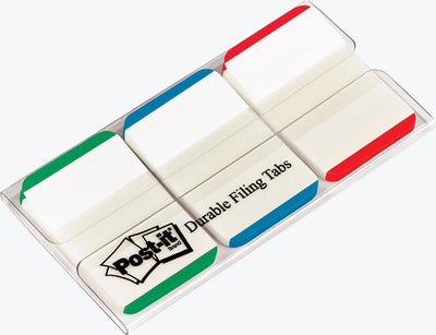 3 m Post-it® Register Strong, weißer Hintergrund, grün, blau, rot, 25,4 x 38 mm, 22 Tabs im Farbspender