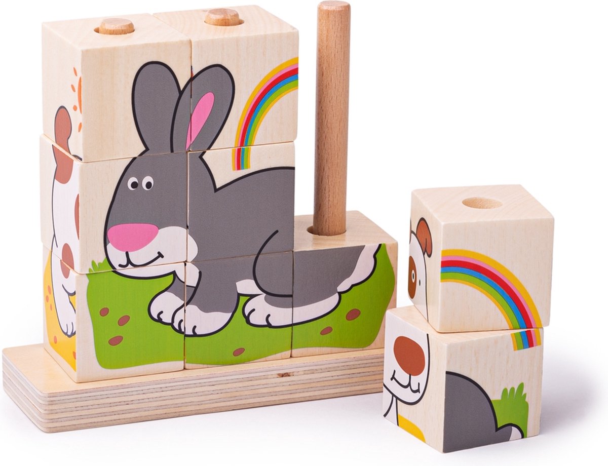 Bigjigs Holzblock -Puzzle Haustiere, 10st.