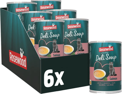 Rosewood Feinkostsuppe Lachs – Katzensnack in Brühe – mit weichen Lachsstücken – natürlich ohne Zusatz von Salz oder Zucker – 6 Dosen à 135 ml