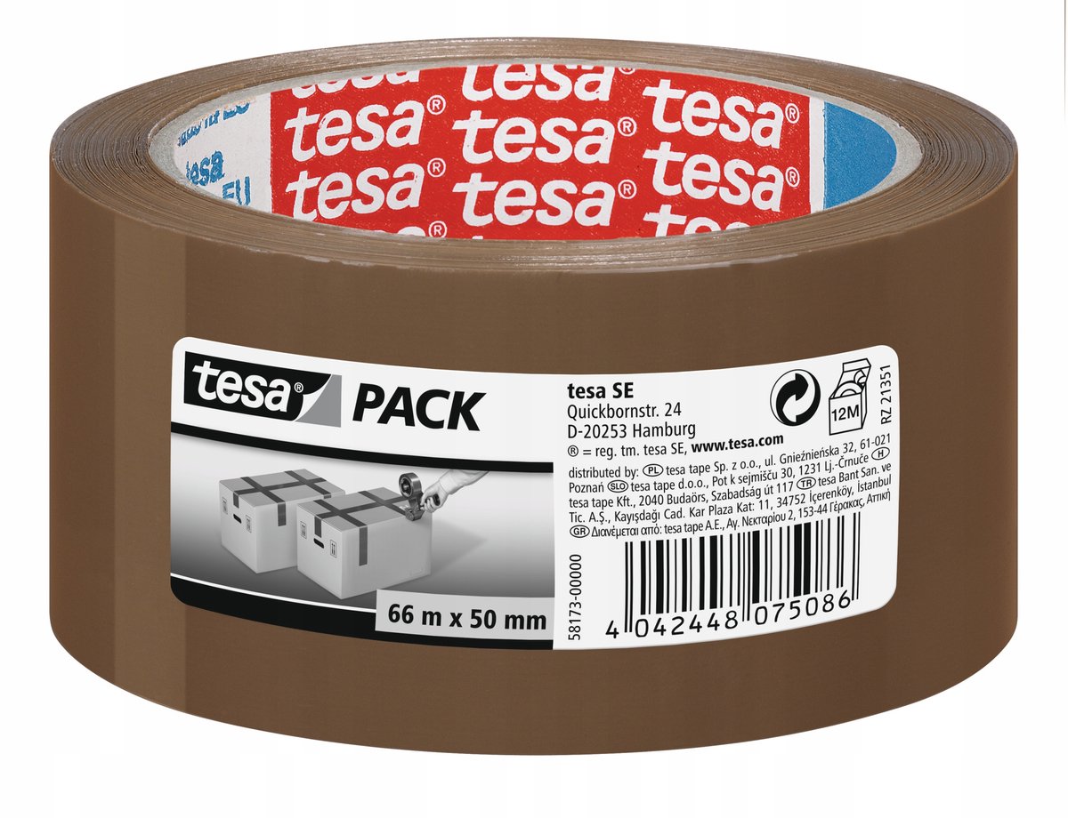 Tesa Standard-Dichtungsband 66 m x 50 mm braun – lösungsmittelfrei