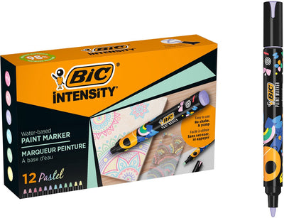 Bic Intensity Farbmarker Pastell – 12 Stück – Farbmarker zu 98 % recycelt – wasserfester Holzkarton