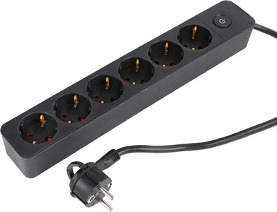 Q-Link-Buchse - 6-fach - mit Schalter - flach - 3 x 1,5 mmâ² - 1,5 m - PVC - schwarz