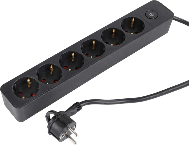 Q-Link-Buchse - 6-fach - mit Schalter - flach - 3 x 1,5 mmâ² - 1,5 m - PVC - schwarz