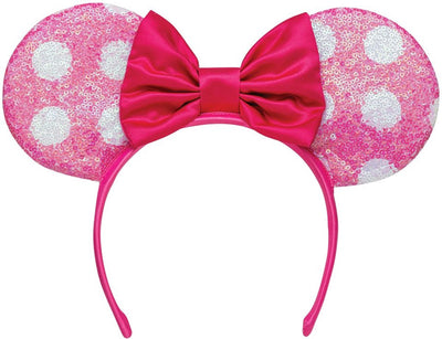 Disguise Disney – Minnie, Minnie-Maus-Stirnband mit Pailletten und Schleifenohren, rosa, Einheitsgröße, Kind