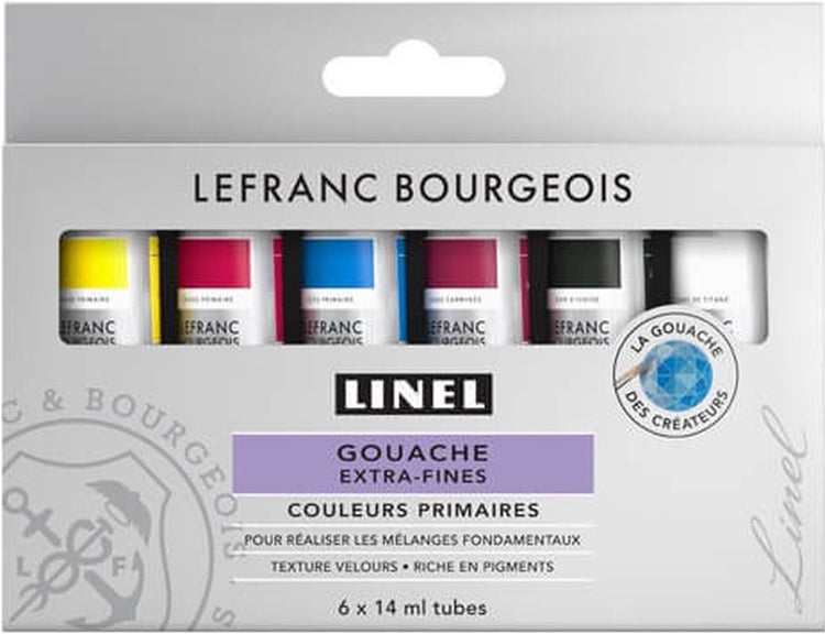 Lefranc Bourgeois Linel Gouache, extra feines Primärfarben-Set, 6 x 14 ml