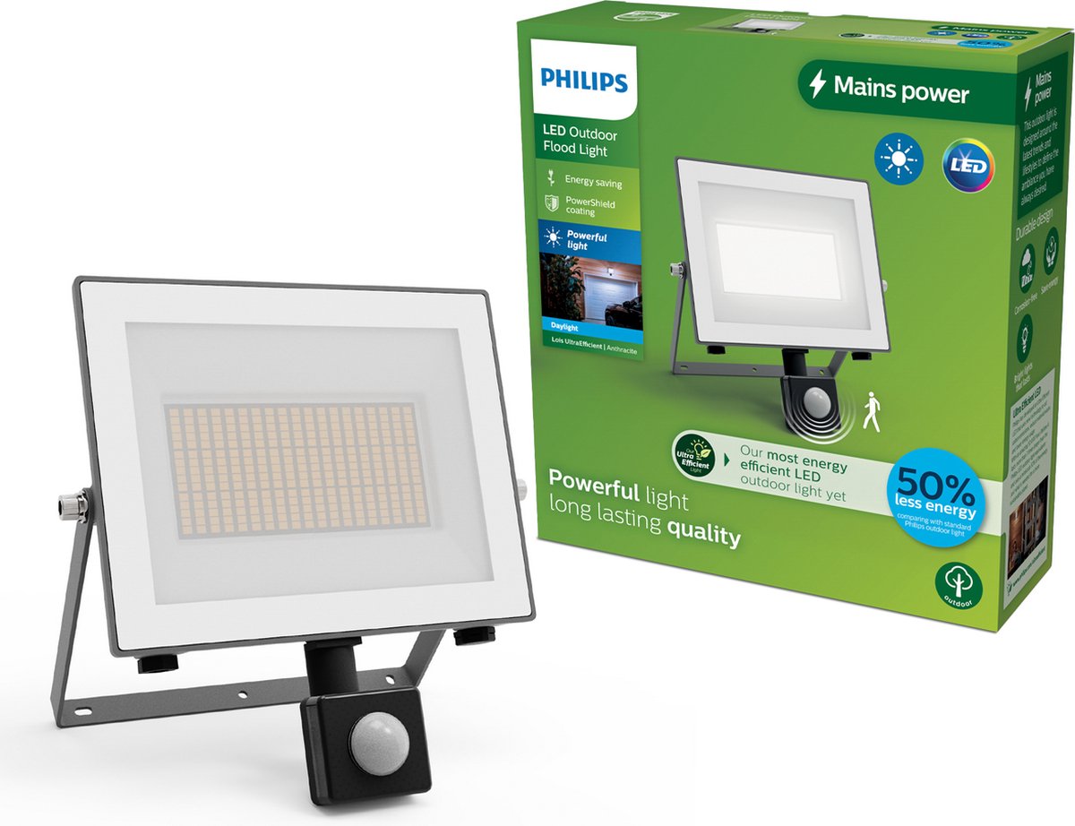 Philips LED Philips Lois Fluter – ultraeffiziente LED – Schwarz – 24 W – kaltweißes Licht; 5000k - Bewegungssensor - Scheinwerfer
