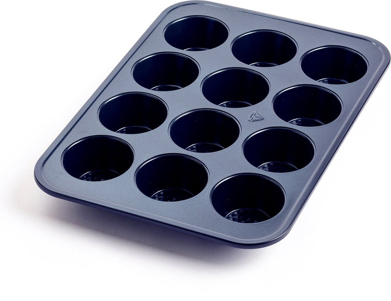 Blaue Diamant-Muffinform – 12 Stück – PFAS-freie Antihaftbeschichtung – Keramik-Backschicht – ofenfest bis 230 °C – blau
