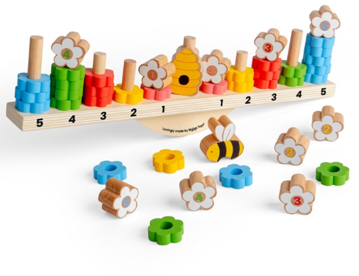 Bigjigs Zählbrett - Balance - Blumen und Biene - 44-tlg.