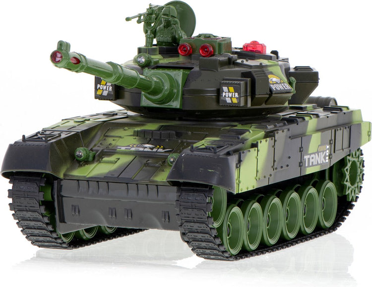 Brandless Sans Marque RC Spielzeug-Panzer mit Waldtarnung – ferngesteuerter Funkpanzer mit Fernbedienung – mit Sound-Lichteffekten – mit interner Batterie – 2,4 gz – Waldtarnung