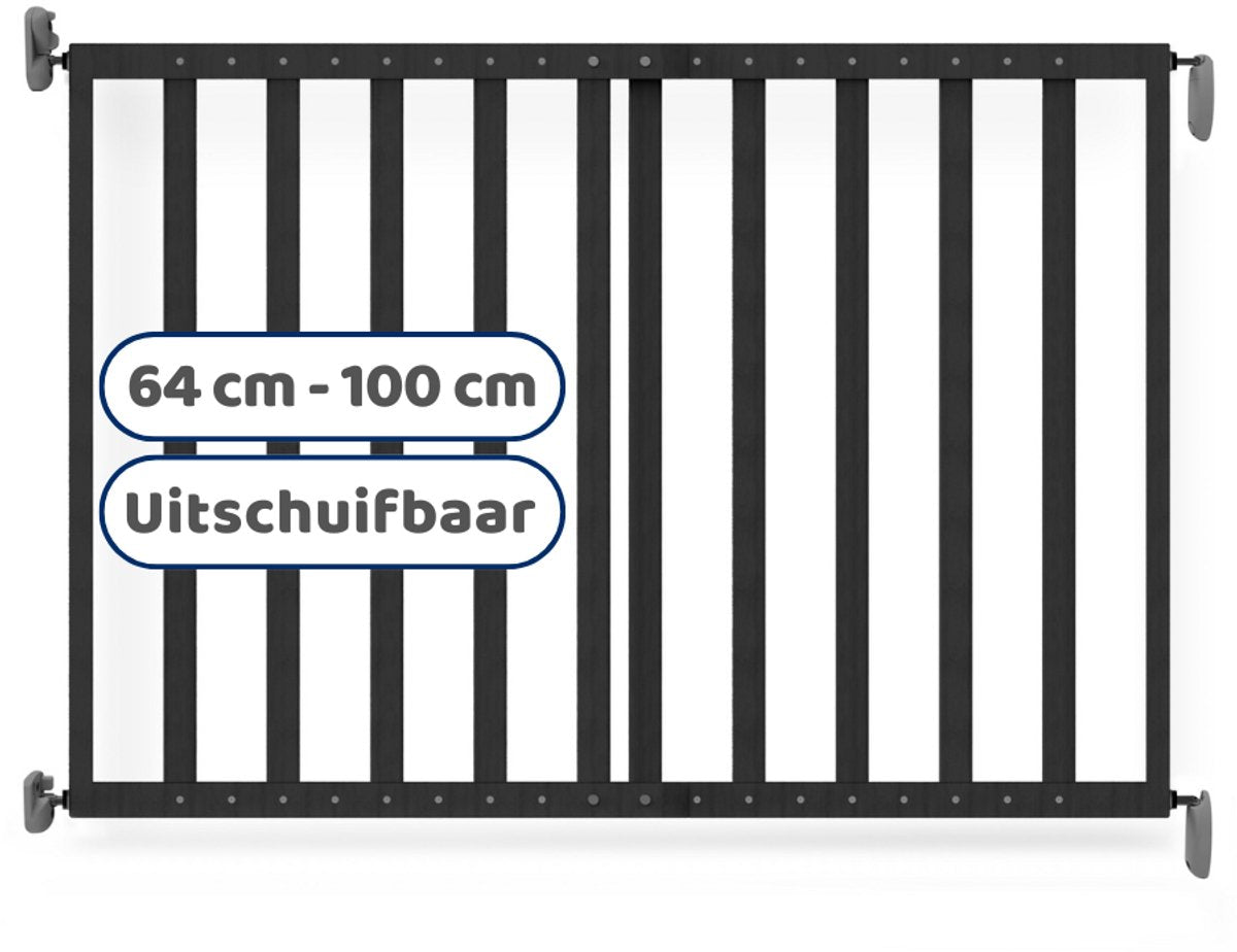 Noma ausziehbares Holztreppenschutzgitter schwarz | Sicherheitstor | Schraubentor | Hundetor | Kindertor