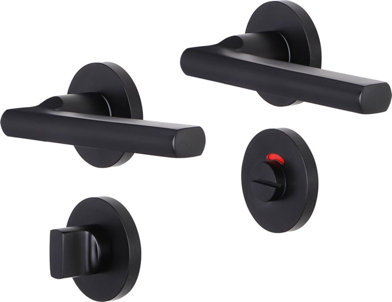 Impresso Türgriff - Redhill - für den Innenbereich - rund mit runder WC-Rosette - Aluminium schwarz - 2 Stück