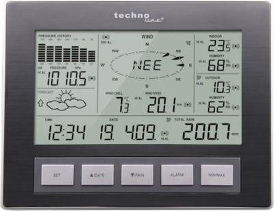 Technoline Wetterstation – ws 2816 – 222 x 173 x 42 mm – Aluminium schwarz – PC-Datenübertragung – mit 3 Außensensoren 100 m – tl-ws2816