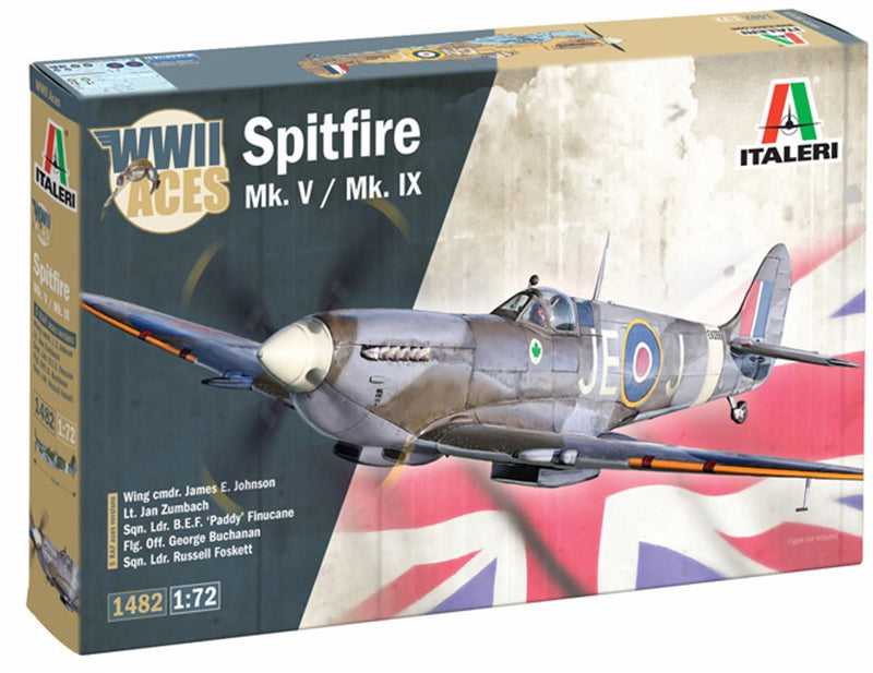 Italeri Modellbausatz Flugzeug – 1482 Supermarine Spitfire mk.v mk.ix – s – britisches Kampfflugzeug aus Kunststoff – 1:72 – Modellbau