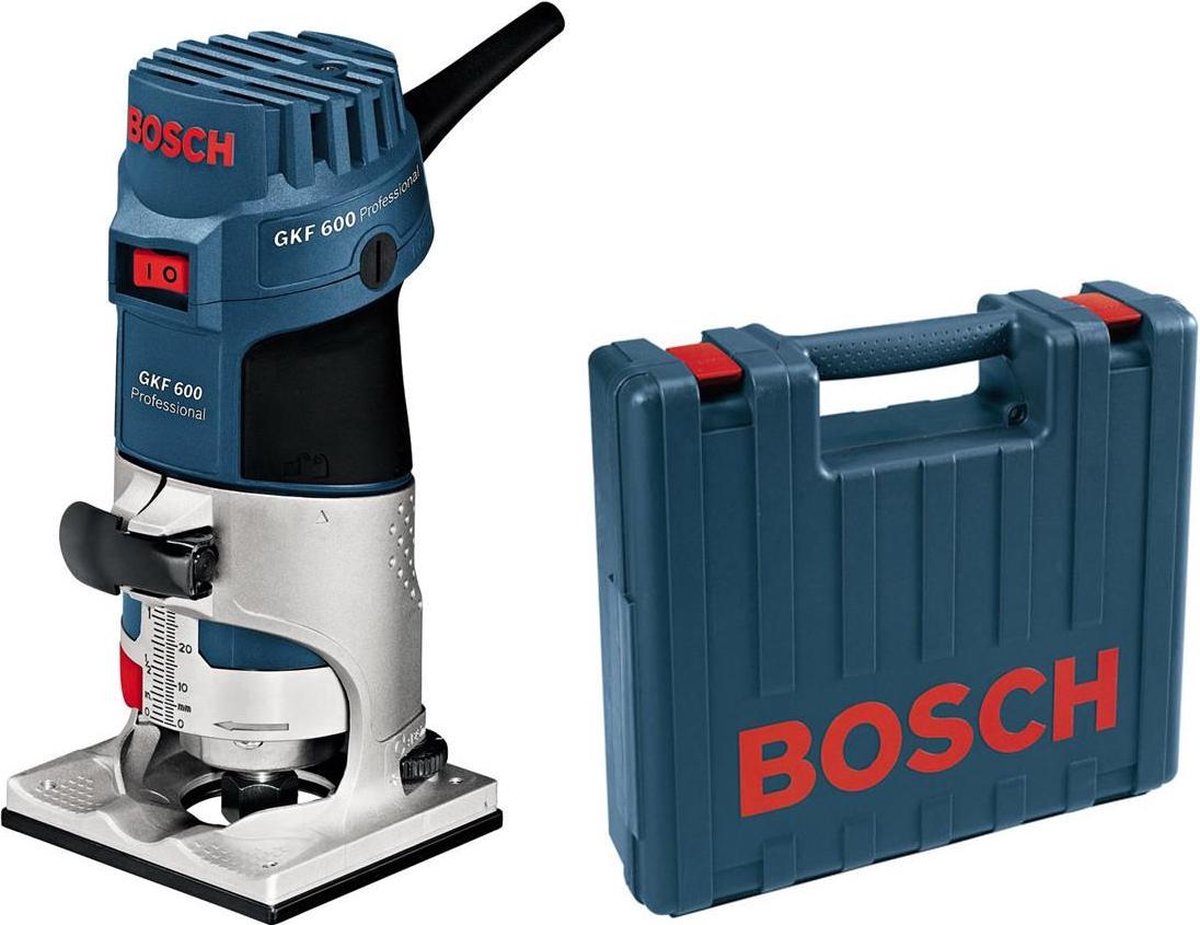 Bosch Professional - Kantenfräsmaschine GKF 600 (Führungshilfe, Parallelanschlag, Spannzange mit Überwurfmutter 6 mm, Spannzange mit Überwurfmutter 8 mm, Maulschlüssel 17 mm)