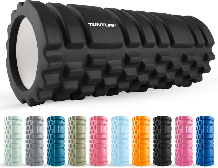 Tunturi Yoga Grid Schaumstoffrolle – Massagerolle – Schaumstoffrolle – Fitnessrolle – Schwarz – 33 cm – inkl. kostenlose Fitness-App