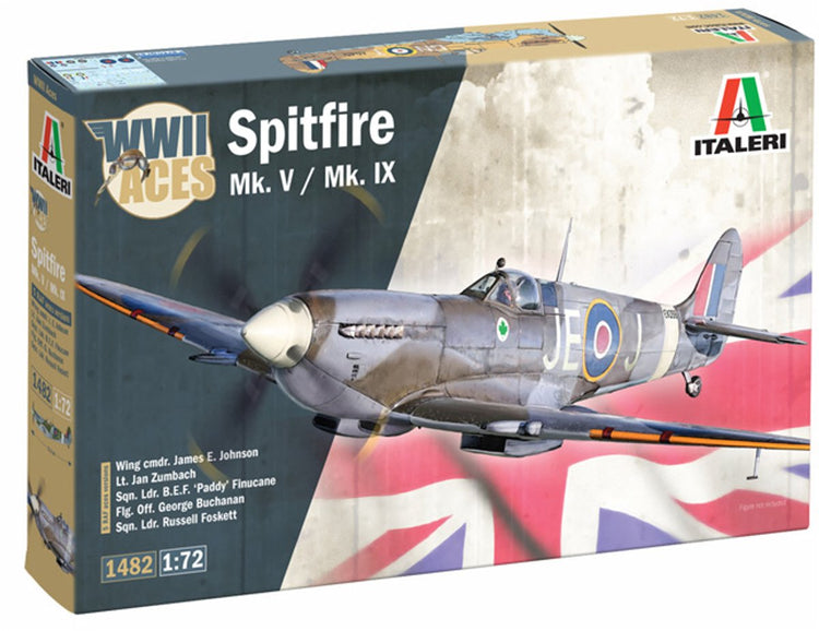Italeri Modellbausatz Flugzeug – 1482 Supermarine Spitfire mk.v mk.ix – s – britisches Kampfflugzeug aus Kunststoff – 1:72 – Modellbau