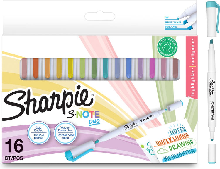 Sharpie S-Note Duo-Textmarker | doppelseitige kreative Pastellmarker | Kugel- und Keilspitze zum Hervorheben, Zeichnen, Notieren und mehr | 16 Stück
