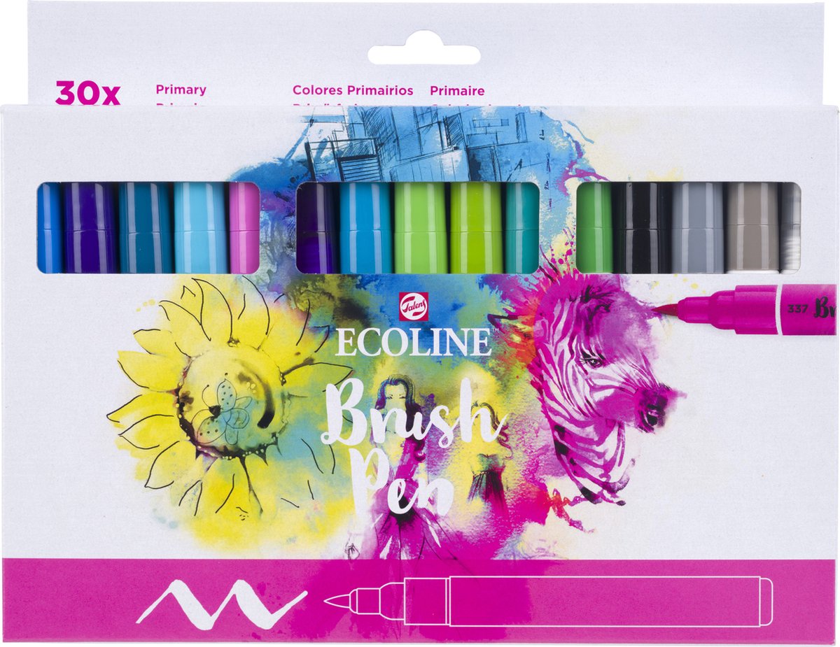 Bruynzeel Ecoline Pinselstift Set Primär, 30 Farben