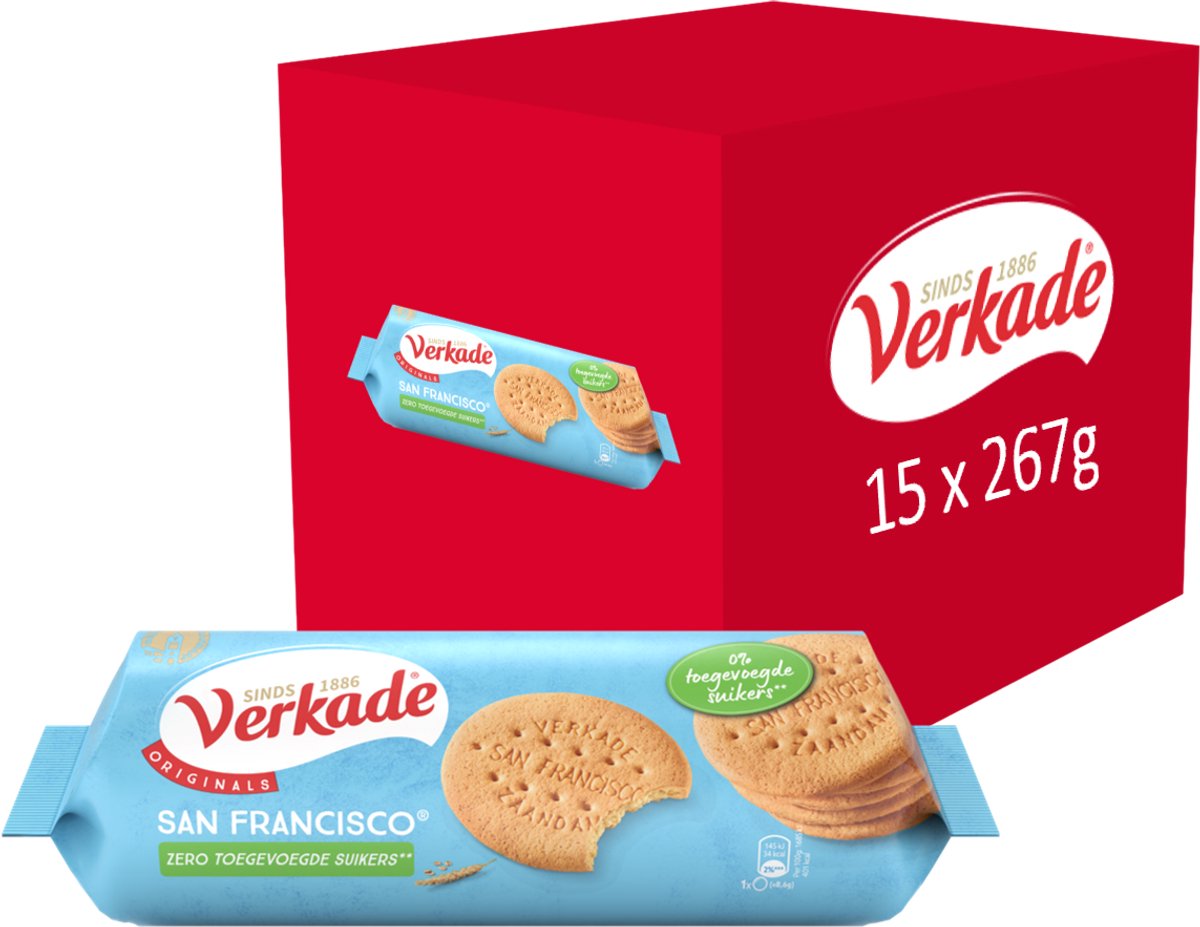 Verkade – Keks – San Francisco Zero Kekse – 0 % Zuckerzusatz – 15 x 267 Gramm