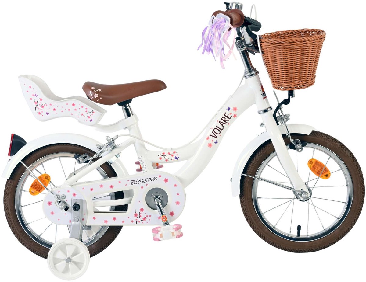 Volare Blossom Kinderfahrrad – Mädchen – 14 Zoll – weiß – zwei Handbremsen