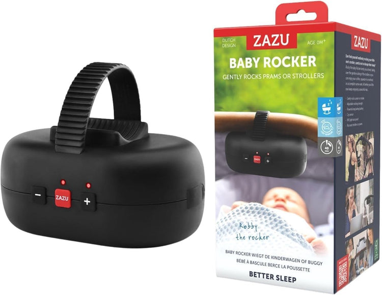 Zazu Robby the Rocker – Automatische Kinderwagenwippe mit Schreisensor – 5 Wipppositionen – USB-C wiederaufladbar – IPX1 spritzwassergeschützt – Schwarz