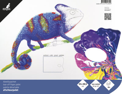 Kangaro Abreißpalette – 23x30cm – 36 Blatt – 50 Gramm mit Wachsbeschichtung – für alle Farben – 3-seitig geleimt mit Daumenloch – k-830150