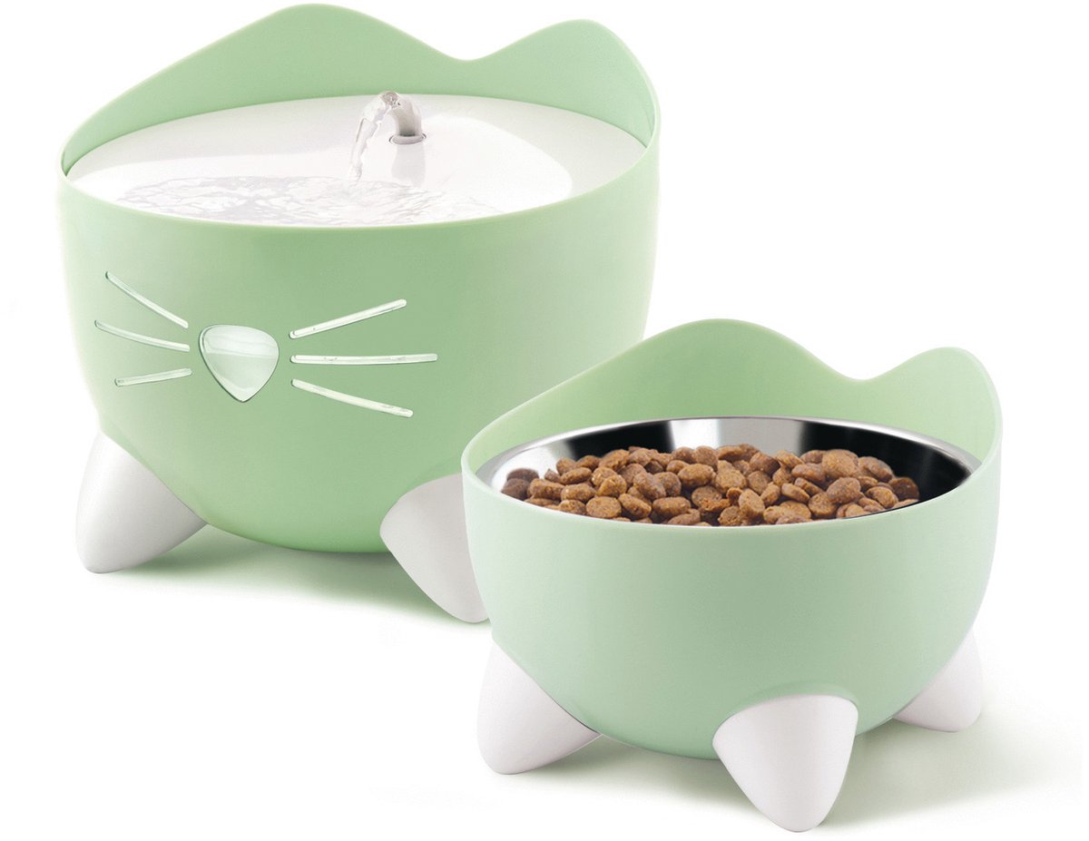 Catit Pixi-Brunnen-Kombi-Set – Katzentrinknapf – grün-weiß