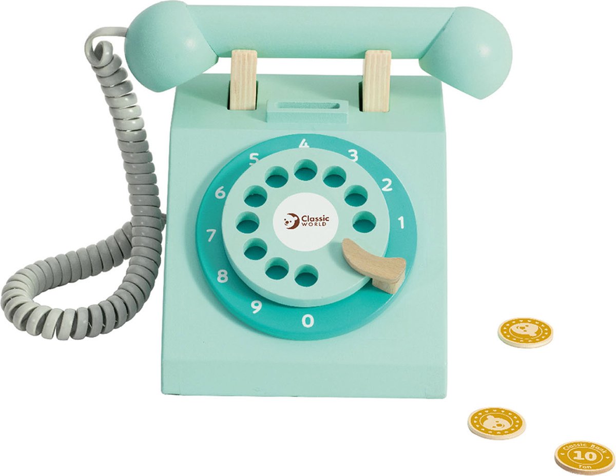 Klassische Welt der Welt Holz Retro Telefon Türkis